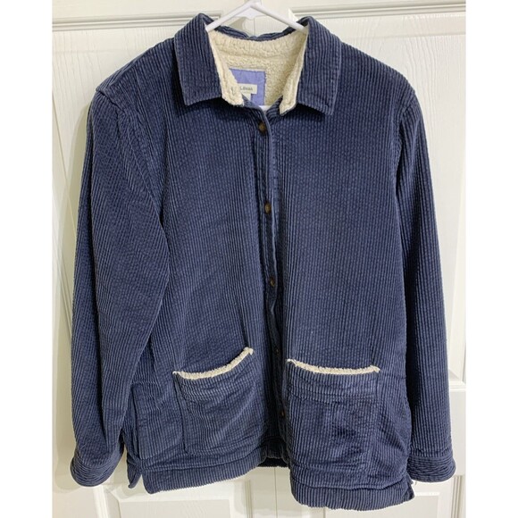 L.L. Bean Jackets & Blazers - LL Bean Corduroy Flannel Lined Shirt Jacket Womens M Navy Blue barn chore